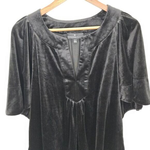 Pomander Place Tuckernuck Top Womens L Black Velvet Vneck Finley Flutter Sleeve - Picture 2 of 10